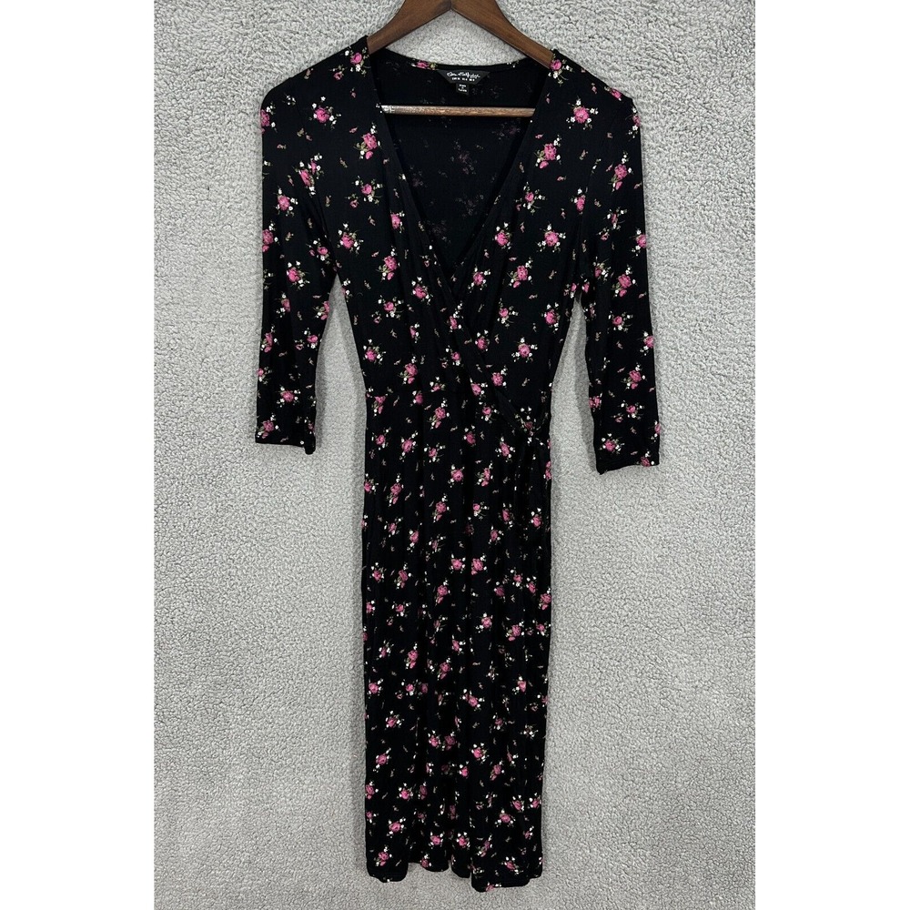 Miss Selfridge Dress‎ 4 Black Floral Wrap Midi Dark Cottage Romantic Whimsigoth